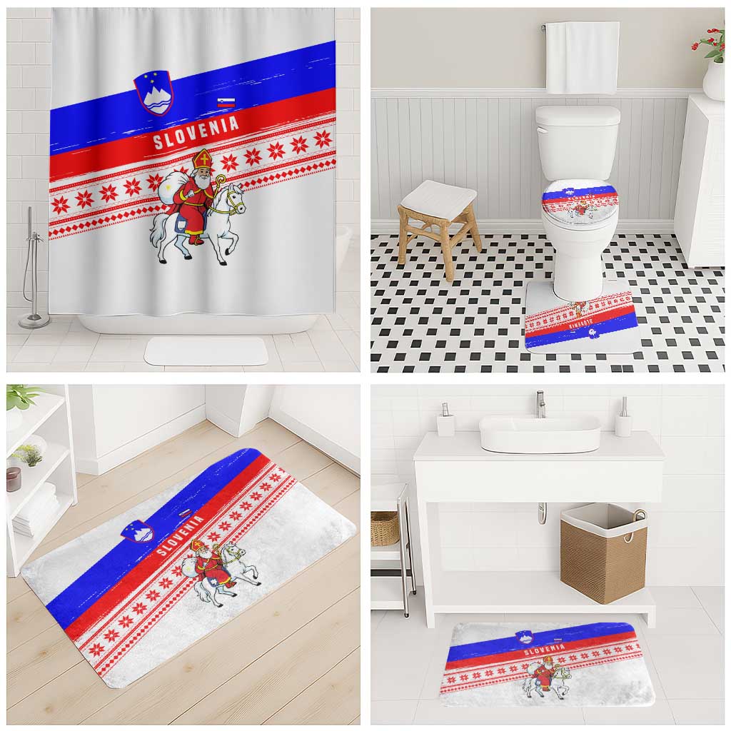 Slovenia Christmas Bathroom Set with Saint Nicholas White Horse Snowflake Pattern and National Flag Design - Wonder Print Shop
