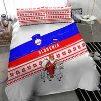 Slovenia Christmas Bedding Set with Saint Nicholas White Horse Snowflake Pattern and National Flag Design - Wonder Print Shop