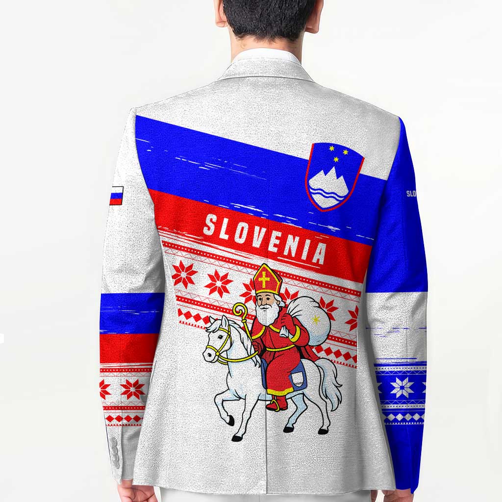 Slovenia Christmas Blazer with Saint Nicholas White Horse Snowflake Pattern and National Flag Design - Wonder Print Shop