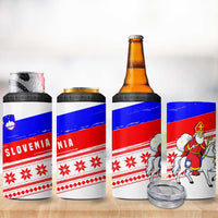 Slovenia Christmas 4 in 1 Can Cooler Tumbler with Saint Nicholas White Horse Snowflake Pattern and National Flag Design - Wonder Print Shop