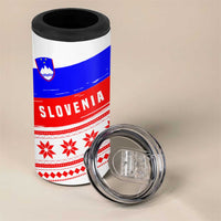 Slovenia Christmas 4 in 1 Can Cooler Tumbler with Saint Nicholas White Horse Snowflake Pattern and National Flag Design - Wonder Print Shop