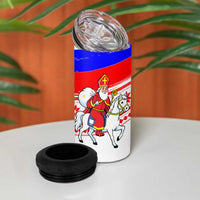 Slovenia Christmas 4 in 1 Can Cooler Tumbler with Saint Nicholas White Horse Snowflake Pattern and National Flag Design - Wonder Print Shop