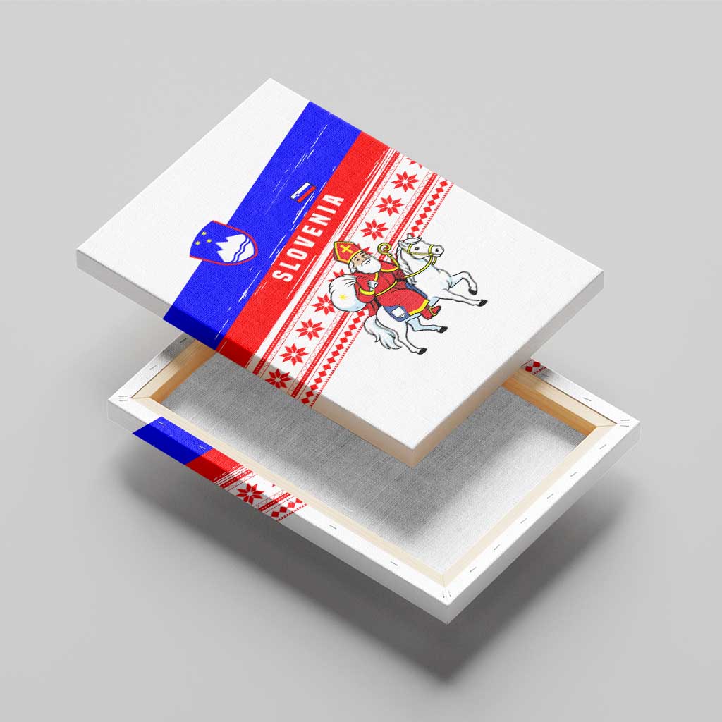 Slovenia Christmas Canvas Wall Art with Saint Nicholas White Horse Snowflake Pattern and National Flag Design - Wonder Print Shop