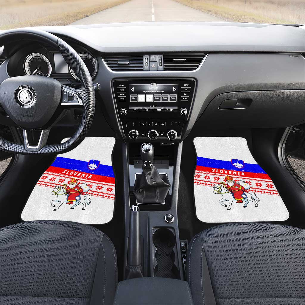 Slovenia Christmas Car Mats with Saint Nicholas White Horse Snowflake Pattern and National Flag Design - Wonder Print Shop