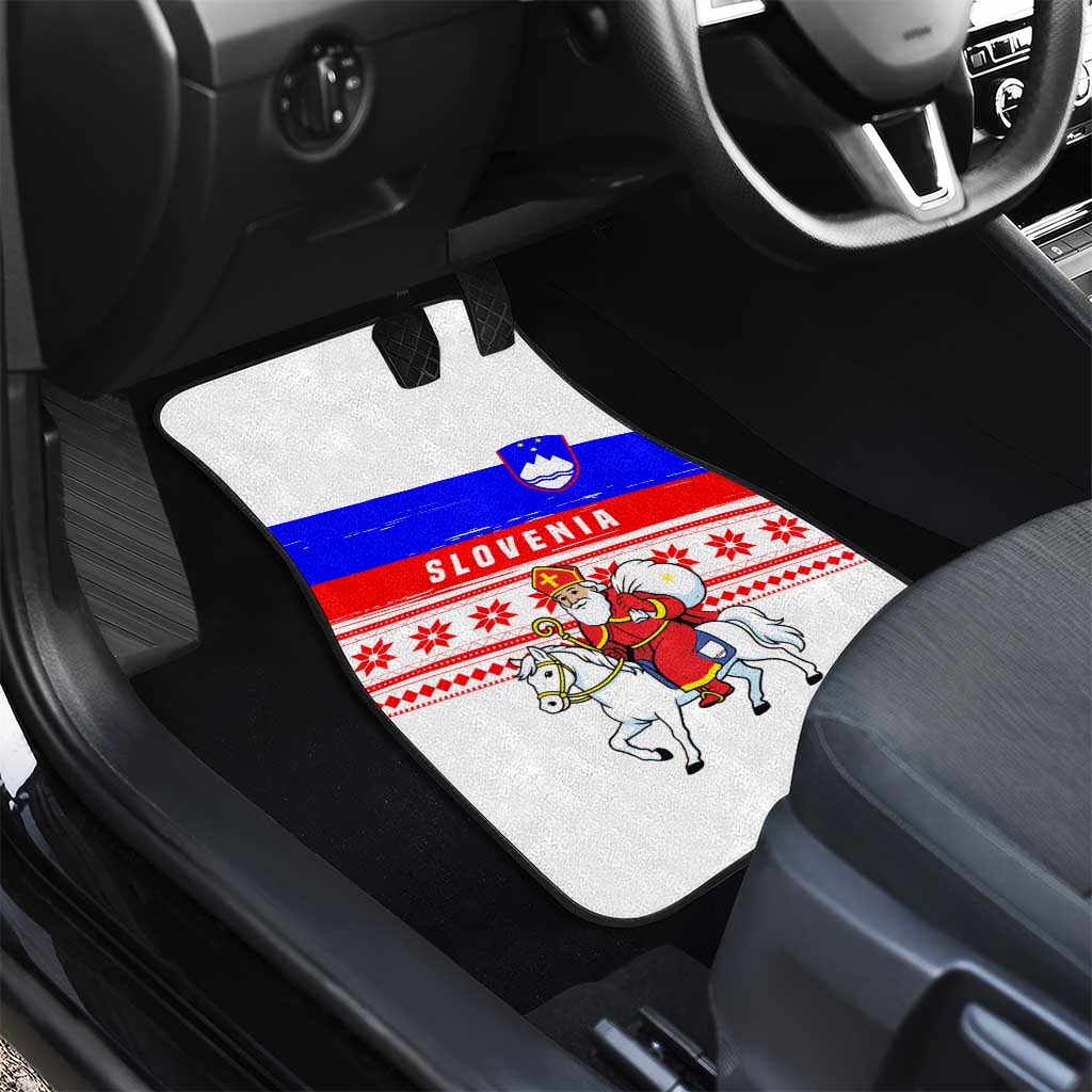 Slovenia Christmas Car Mats with Saint Nicholas White Horse Snowflake Pattern and National Flag Design - Wonder Print Shop