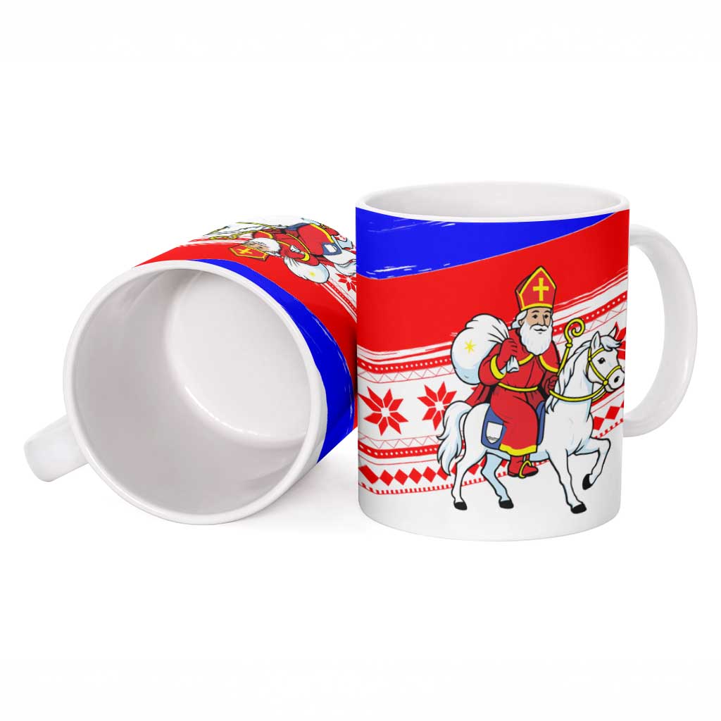 Slovenia Christmas Ceramic Mug with Saint Nicholas White Horse Snowflake Pattern and National Flag Design - Wonder Print Shop