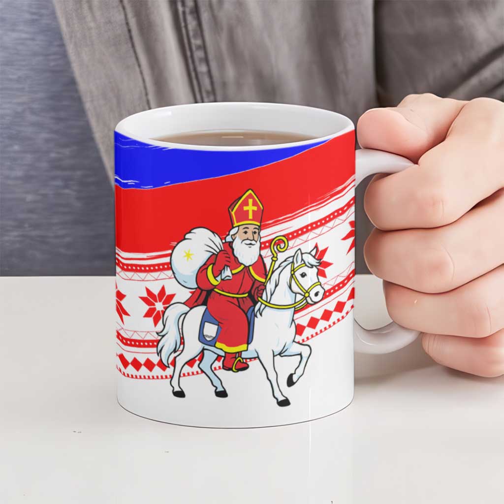Slovenia Christmas Ceramic Mug with Saint Nicholas White Horse Snowflake Pattern and National Flag Design - Wonder Print Shop