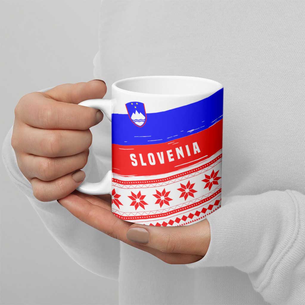 Slovenia Christmas Ceramic Mug with Saint Nicholas White Horse Snowflake Pattern and National Flag Design - Wonder Print Shop