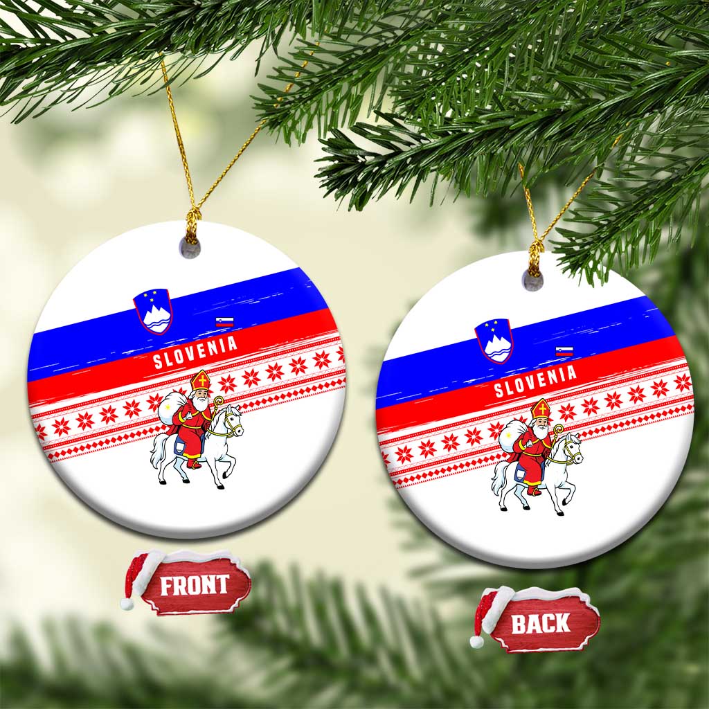 Slovenia Christmas Ceramic Ornament with Saint Nicholas White Horse Snowflake Pattern and National Flag Design - Wonder Print Shop