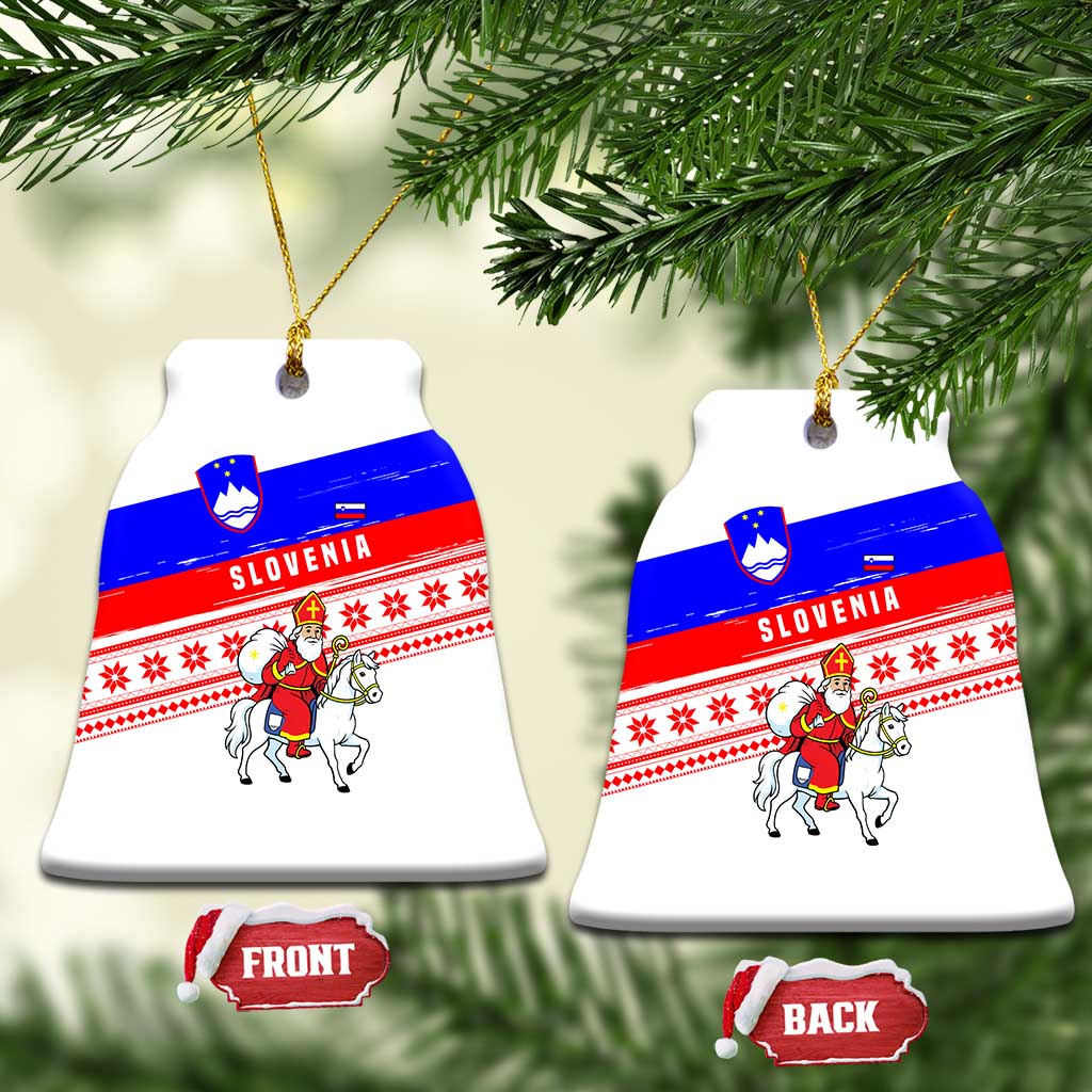 Slovenia Christmas Ceramic Ornament with Saint Nicholas White Horse Snowflake Pattern and National Flag Design - Wonder Print Shop