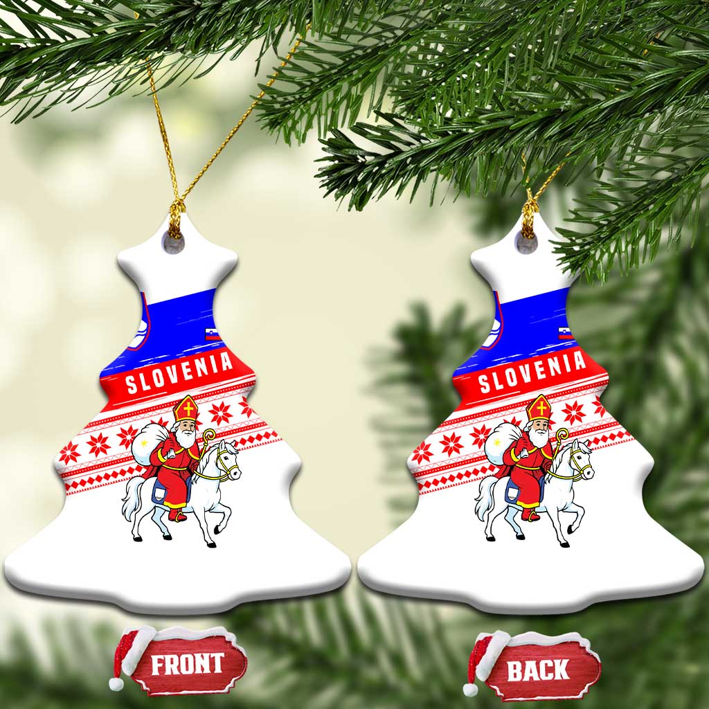 Slovenia Christmas Ceramic Ornament with Saint Nicholas White Horse Snowflake Pattern and National Flag Design - Wonder Print Shop