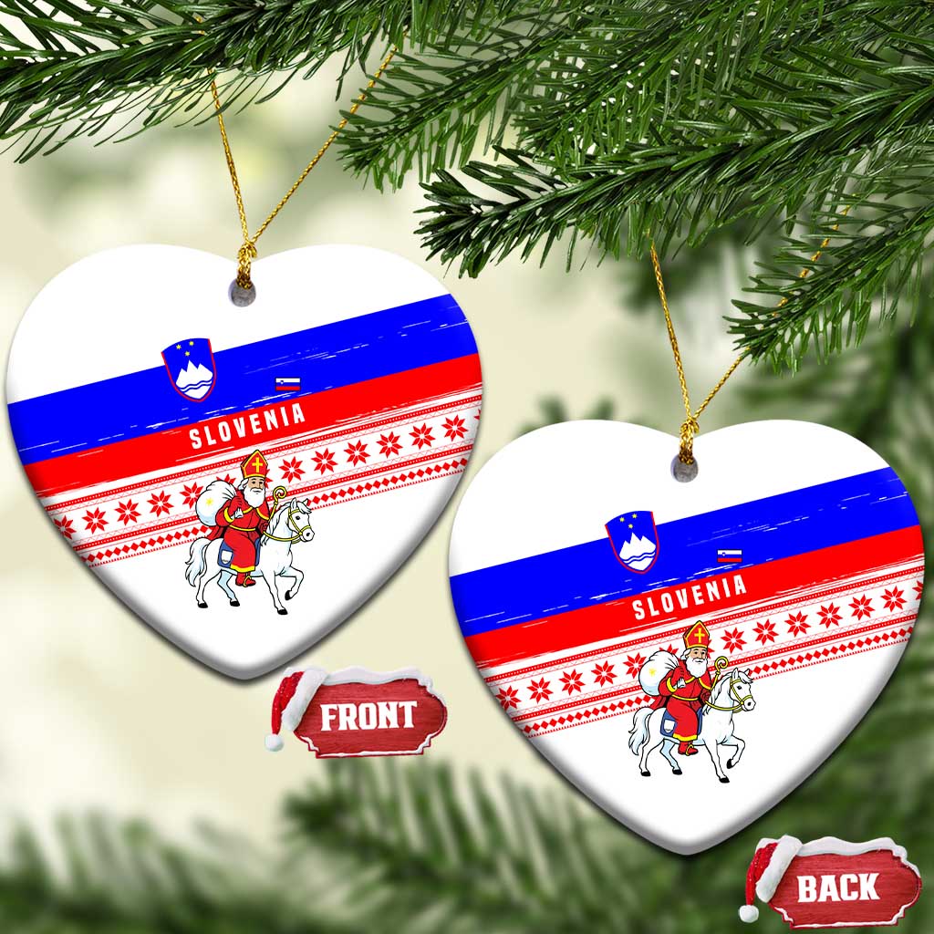 Slovenia Christmas Ceramic Ornament with Saint Nicholas White Horse Snowflake Pattern and National Flag Design - Wonder Print Shop