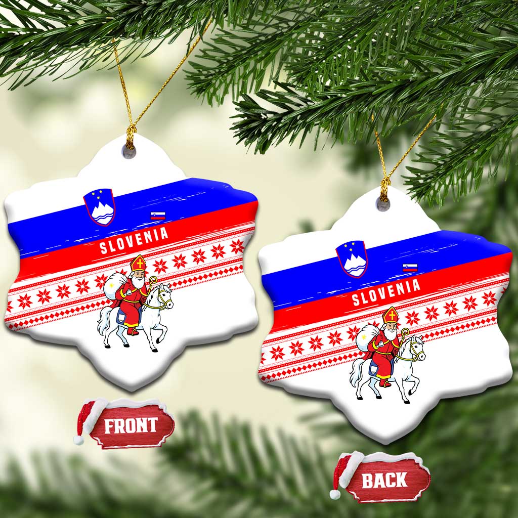 Slovenia Christmas Ceramic Ornament with Saint Nicholas White Horse Snowflake Pattern and National Flag Design - Wonder Print Shop