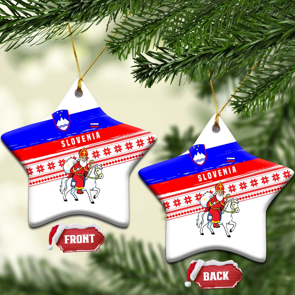 Slovenia Christmas Ceramic Ornament with Saint Nicholas White Horse Snowflake Pattern and National Flag Design - Wonder Print Shop