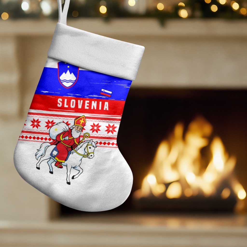 Slovenia Christmas Stocking with Saint Nicholas White Horse Snowflake Pattern and National Flag Design - Wonder Print Shop