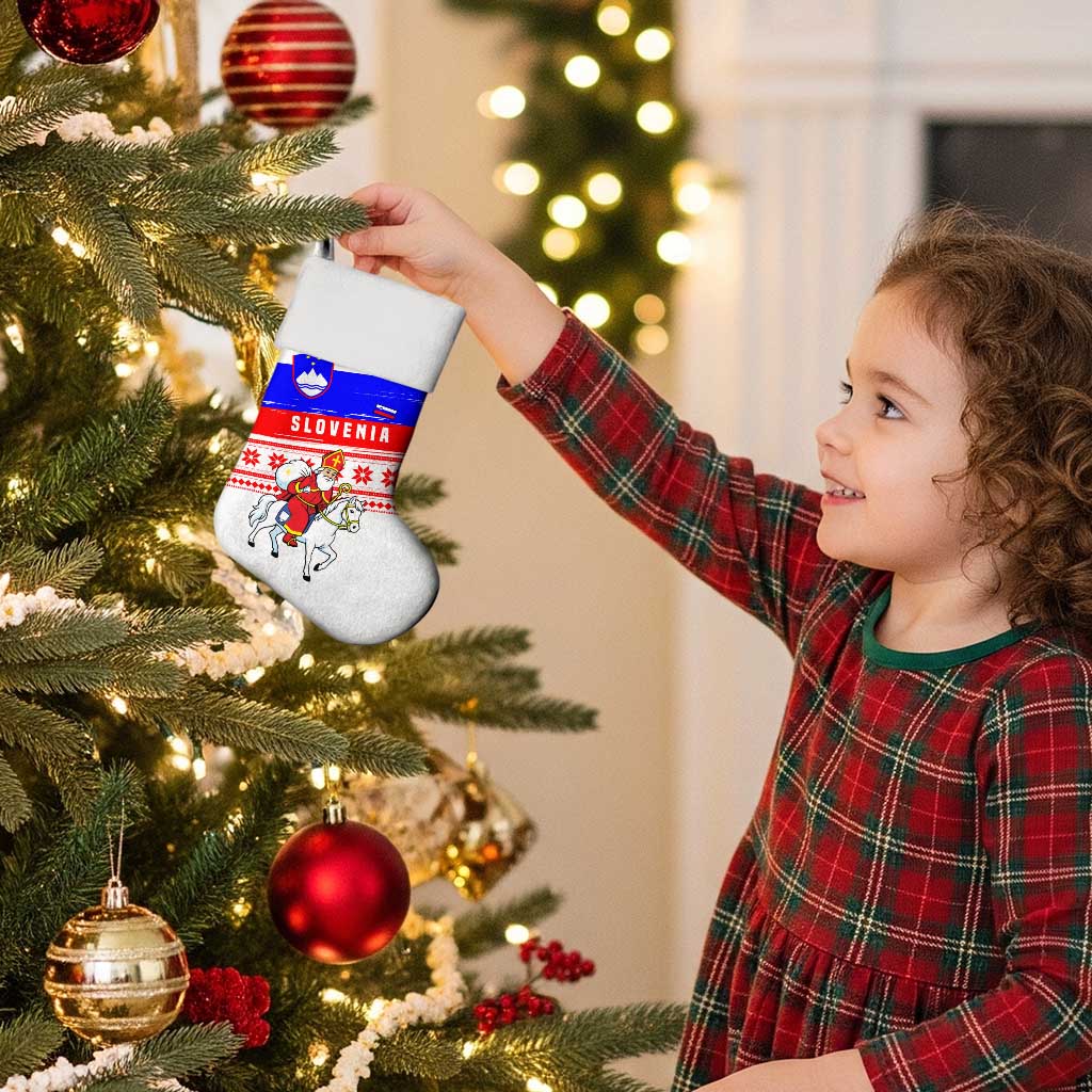 Slovenia Christmas Stocking with Saint Nicholas White Horse Snowflake Pattern and National Flag Design - Wonder Print Shop