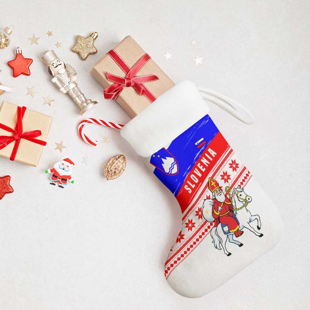 Slovenia Christmas Stocking with Saint Nicholas White Horse Snowflake Pattern and National Flag Design - Wonder Print Shop
