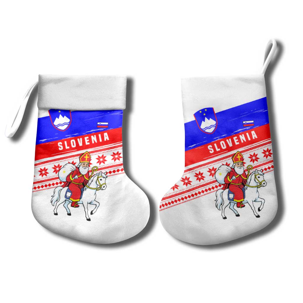 Slovenia Christmas Stocking with Saint Nicholas White Horse Snowflake Pattern and National Flag Design - Wonder Print Shop