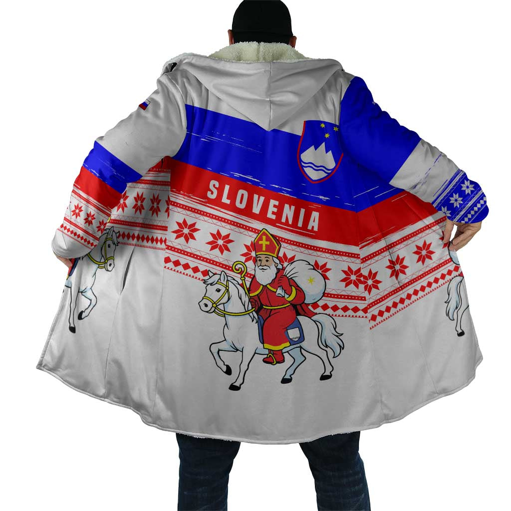 Slovenia Christmas Cloak with Saint Nicholas White Horse Snowflake Pattern and National Flag Design - Wonder Print Shop