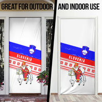 Slovenia Christmas Door Cover with Saint Nicholas White Horse Snowflake Pattern and National Flag Design - Wonder Print Shop