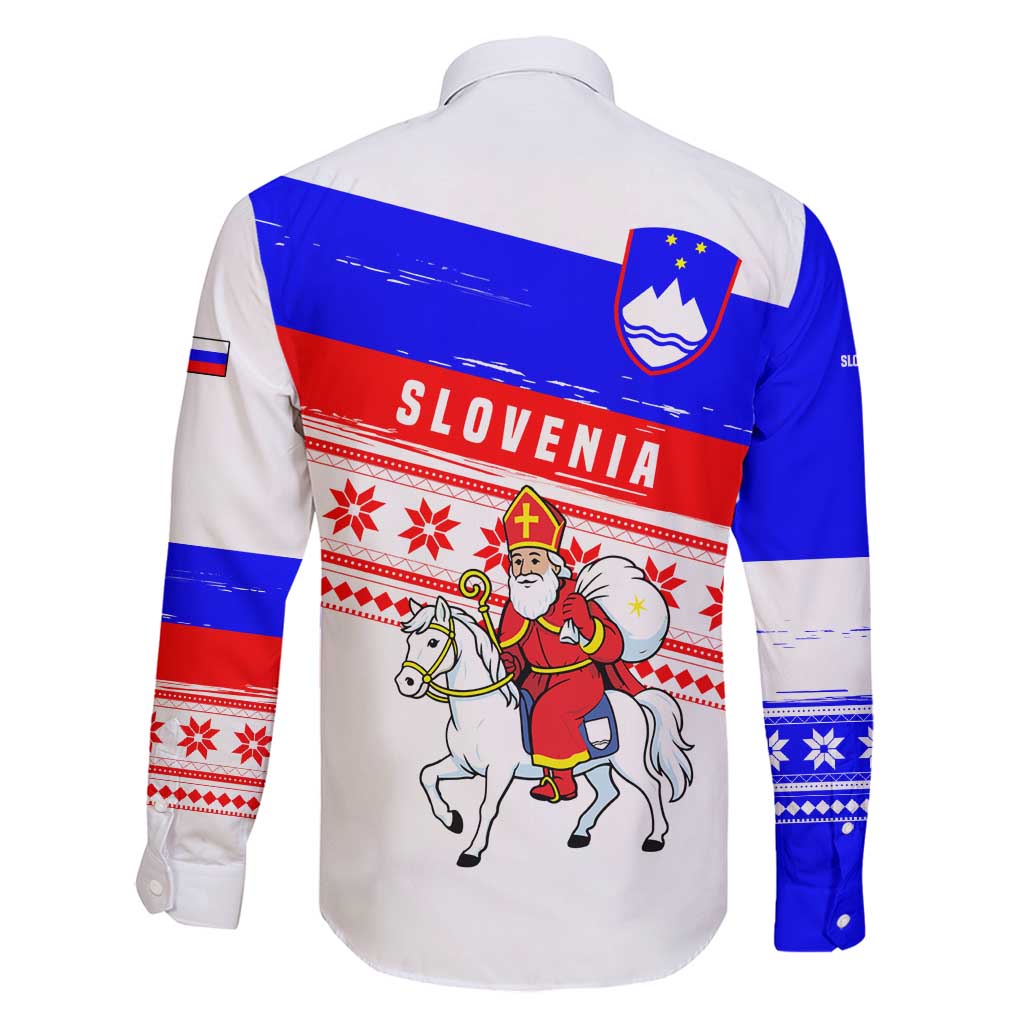 Slovenia Christmas Family Matching Long Sleeve Bodycon Dress and Hawaiian Shirt with Saint Nicholas White Horse Snowflake Pattern and National Flag Design - Wonder Print Shop