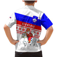 Slovenia Christmas Family Matching Mermaid Dress and Hawaiian Shirt with Saint Nicholas White Horse Snowflake Pattern and National Flag Design - Wonder Print Shop