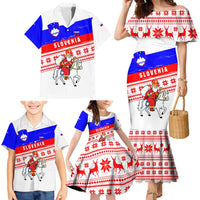 Slovenia Christmas Family Matching Mermaid Dress and Hawaiian Shirt with Saint Nicholas White Horse Snowflake Pattern and National Flag Design - Wonder Print Shop