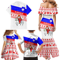 Slovenia Christmas Family Matching Mermaid Dress and Hawaiian Shirt with Saint Nicholas White Horse Snowflake Pattern and National Flag Design - Wonder Print Shop