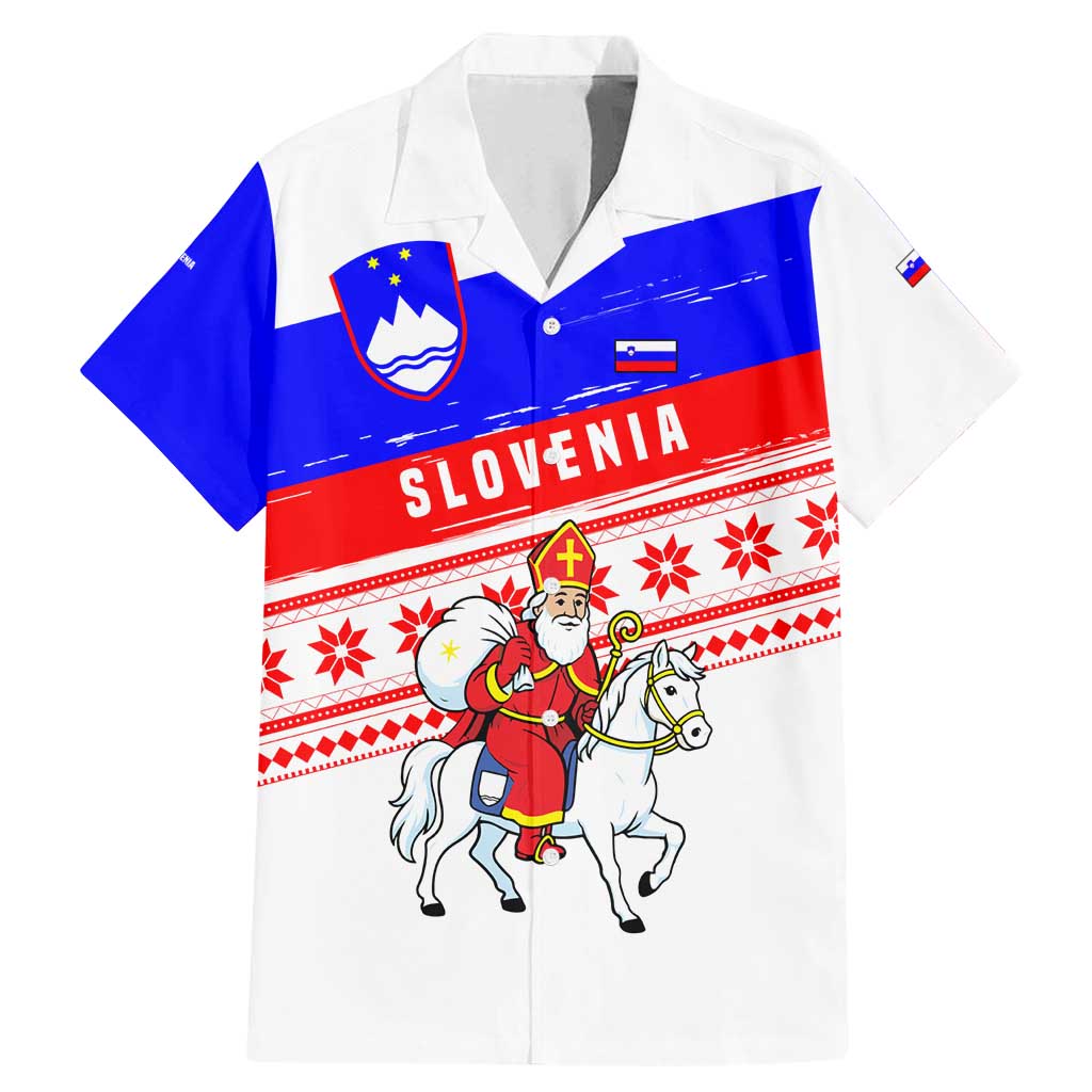 Slovenia Christmas Family Matching Mermaid Dress and Hawaiian Shirt with Saint Nicholas White Horse Snowflake Pattern and National Flag Design - Wonder Print Shop