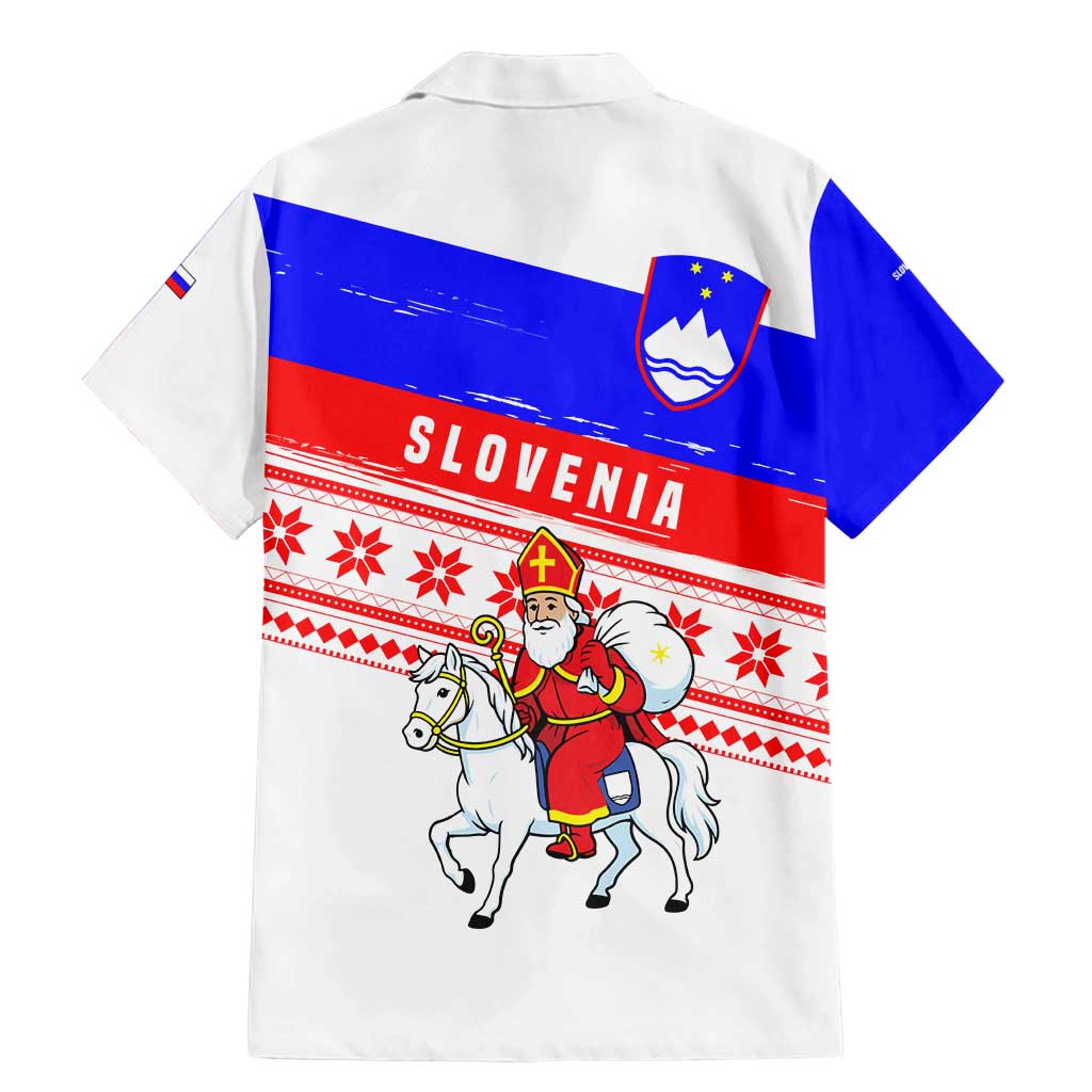 Slovenia Christmas Family Matching Mermaid Dress and Hawaiian Shirt with Saint Nicholas White Horse Snowflake Pattern and National Flag Design - Wonder Print Shop