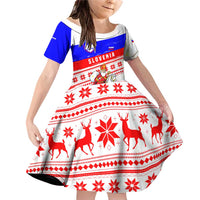 Slovenia Christmas Family Matching Off Shoulder Short Dress and Hawaiian Shirt with Saint Nicholas White Horse Snowflake Pattern and National Flag Design - Wonder Print Shop