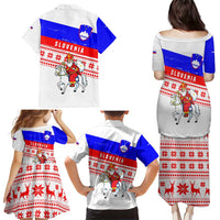Slovenia Christmas Family Matching Puletasi and Hawaiian Shirt with Saint Nicholas White Horse Snowflake Pattern and National Flag Design - Wonder Print Shop