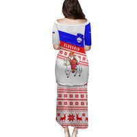 Slovenia Christmas Family Matching Puletasi and Hawaiian Shirt with Saint Nicholas White Horse Snowflake Pattern and National Flag Design - Wonder Print Shop