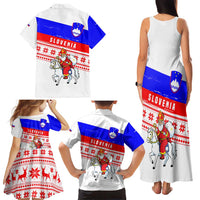 Slovenia Christmas Family Matching Tank Maxi Dress and Hawaiian Shirt with Saint Nicholas White Horse Snowflake Pattern and National Flag Design - Wonder Print Shop