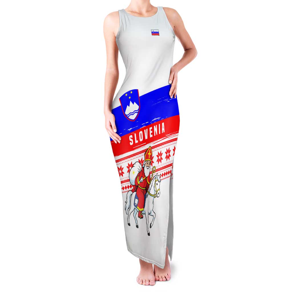 Slovenia Christmas Family Matching Tank Maxi Dress and Hawaiian Shirt with Saint Nicholas White Horse Snowflake Pattern and National Flag Design - Wonder Print Shop