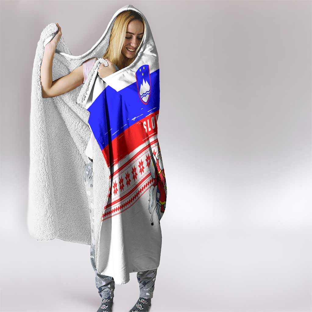 Slovenia Christmas Hooded Blanket with Saint Nicholas White Horse Snowflake Pattern and National Flag Design - Wonder Print Shop