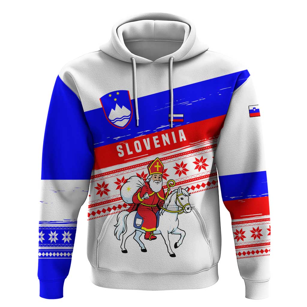 Slovenia Christmas Hoodie with Saint Nicholas White Horse Snowflake Pattern and National Flag Design - Wonder Print Shop
