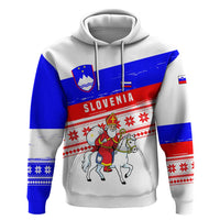Slovenia Christmas Hoodie with Saint Nicholas White Horse Snowflake Pattern and National Flag Design - Wonder Print Shop