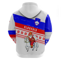 Slovenia Christmas Hoodie with Saint Nicholas White Horse Snowflake Pattern and National Flag Design - Wonder Print Shop
