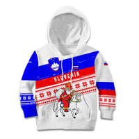 Slovenia Christmas Kid Hoodie with Saint Nicholas White Horse Snowflake Pattern and National Flag Design - Wonder Print Shop