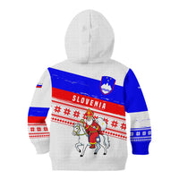 Slovenia Christmas Kid Hoodie with Saint Nicholas White Horse Snowflake Pattern and National Flag Design - Wonder Print Shop