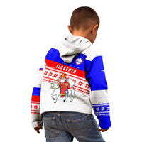Slovenia Christmas Kid Hoodie with Saint Nicholas White Horse Snowflake Pattern and National Flag Design - Wonder Print Shop