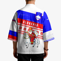 Slovenia Christmas Kimono with Saint Nicholas White Horse Snowflake Pattern and National Flag Design - Wonder Print Shop