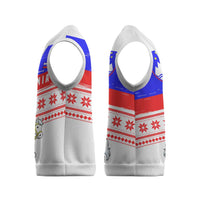 Slovenia Christmas Knitted V-Neck Vest with Saint Nicholas White Horse Snowflake Pattern and National Flag Design - Wonder Print Shop