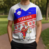 Slovenia Christmas Knitted V-Neck Vest with Saint Nicholas White Horse Snowflake Pattern and National Flag Design - Wonder Print Shop
