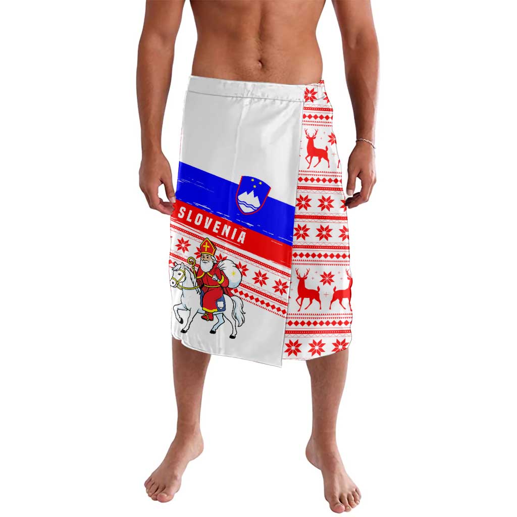 Slovenia Christmas Lavalava with Saint Nicholas White Horse Snowflake Pattern and National Flag Design - Wonder Print Shop