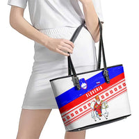 Slovenia Christmas Leather Tote Bag with Saint Nicholas White Horse Snowflake Pattern and National Flag Design - Wonder Print Shop