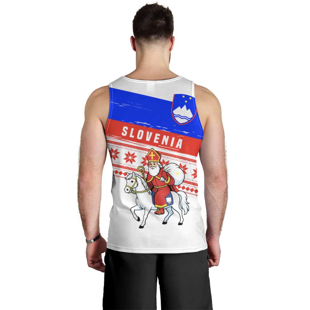 Slovenia Christmas Men Tank Top with Saint Nicholas White Horse Snowflake Pattern and National Flag Design - Wonder Print Shop
