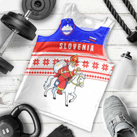 Slovenia Christmas Men Tank Top with Saint Nicholas White Horse Snowflake Pattern and National Flag Design - Wonder Print Shop