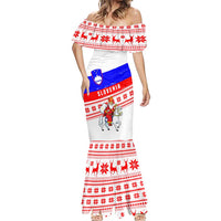 Slovenia Christmas Mermaid Dress with Saint Nicholas White Horse Snowflake Pattern and National Flag Design - Wonder Print Shop